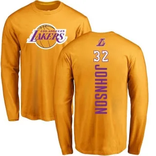 Men's Los Angeles Lakers Magic Johnson Gold Backer Long Sleeve T-Shirt